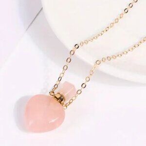 ✨NEW✨ Openable Natural Stone Perfume Bottle Heart Pendant Necklace - Rose Quartz